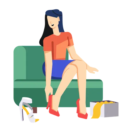 Fille essayant des chaussures  Illustration