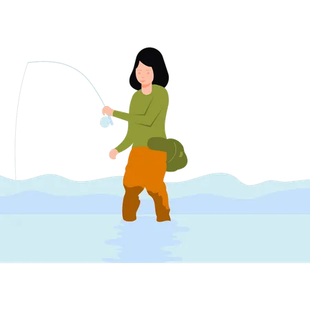 La fille pêche  Illustration