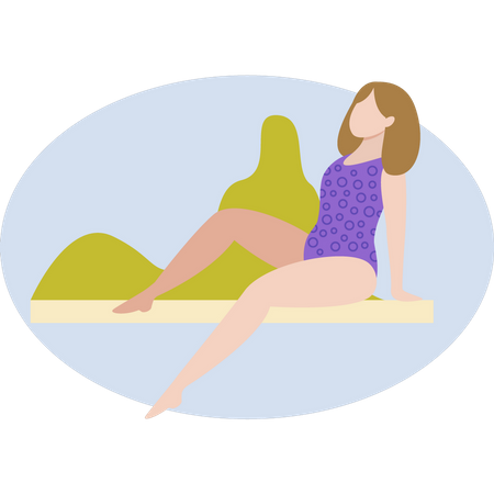 La fille est assise à la plage  Illustration