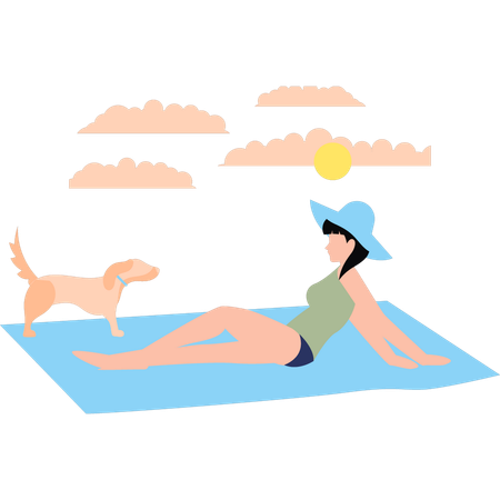 La fille est assise sur la plage  Illustration