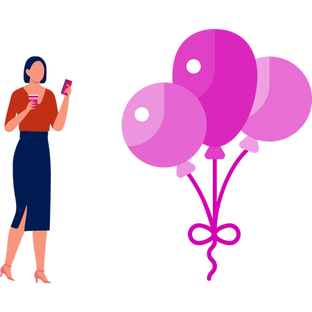 La fille est debout avec des ballons  Illustration