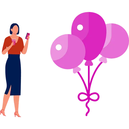 La fille est debout avec des ballons  Illustration