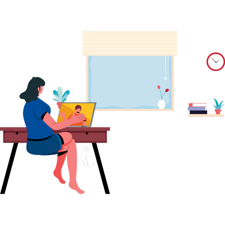 La fille est en appel vidéo  Illustration