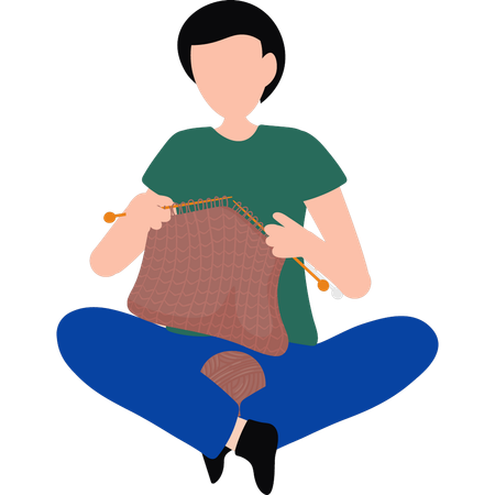 La fille tricote des vêtements en laine  Illustration