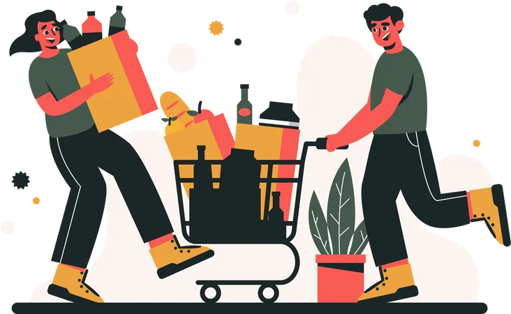 Fille et homme allant faire les courses  Illustration