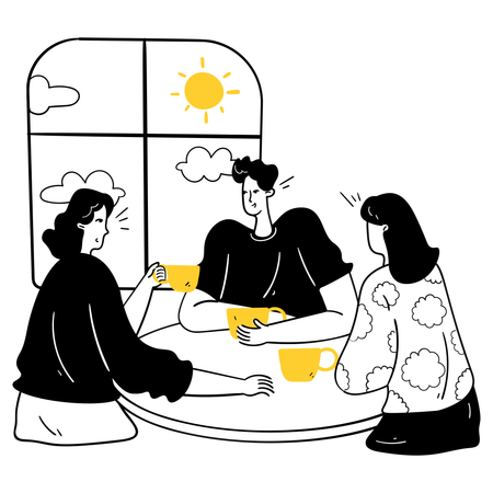 Une fille et un homme savourent un café avec des amis  Illustration