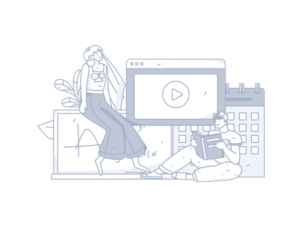 Fille et homme apprenant d'un cours en ligne  Illustration