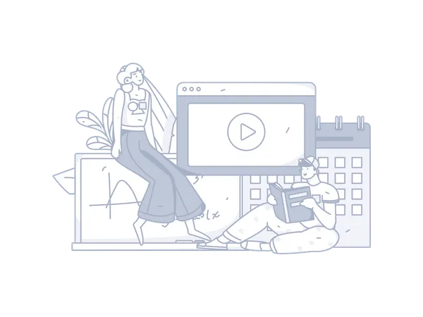 Fille et homme apprenant d'un cours en ligne  Illustration