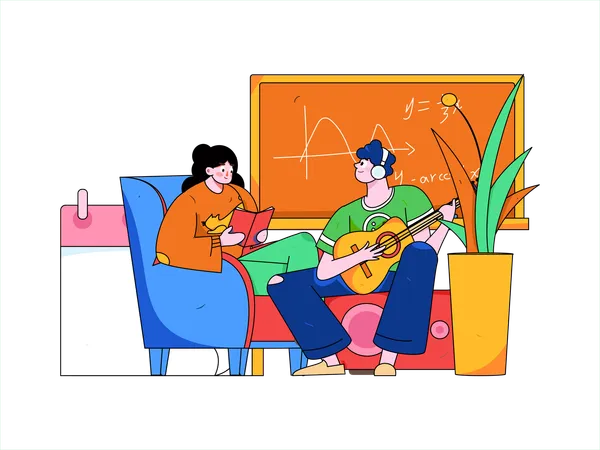 Fille et homme apprenant les mathématiques  Illustration