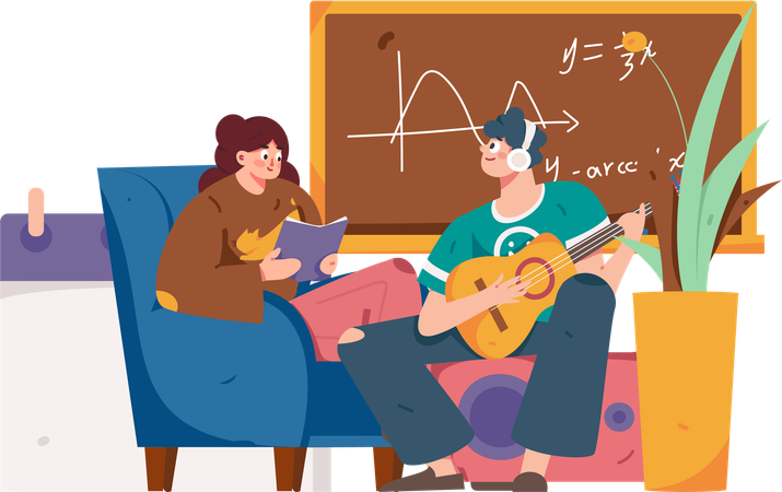 Fille et homme apprenant les mathématiques  Illustration