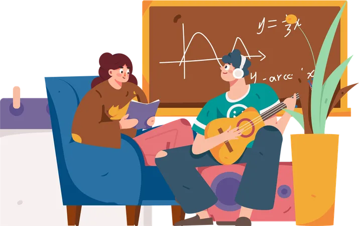 Fille et homme apprenant les mathématiques  Illustration