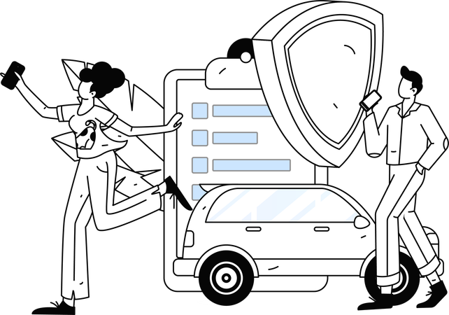 Fille et homme courant pour une police d'assurance automobile  Illustration