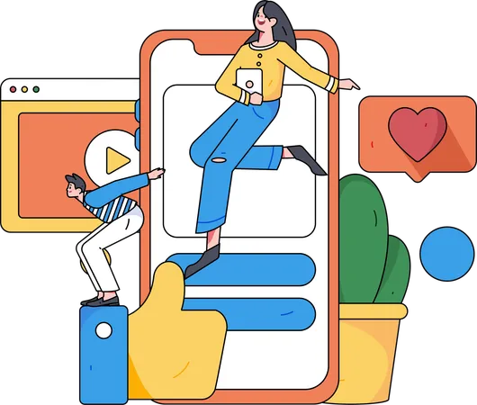 Fille et homme sur la plateforme de médias sociaux  Illustration