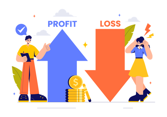 Fille et homme travaillant sur le profit et la perte  Illustration