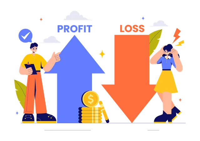 Fille et homme travaillant sur le profit et la perte  Illustration