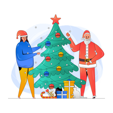 Fille et Père Noël célébrant Noël  Illustration