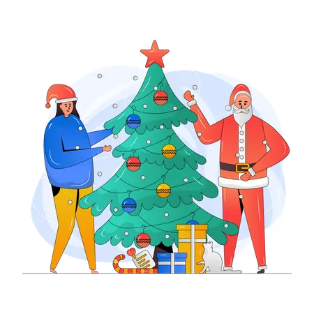 Fille et Père Noël célébrant Noël  Illustration