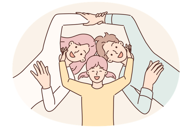 Fille et parents souriants allongés ensemble ressentant le bonheur de la vue de dessus des vacances en famille  Illustration