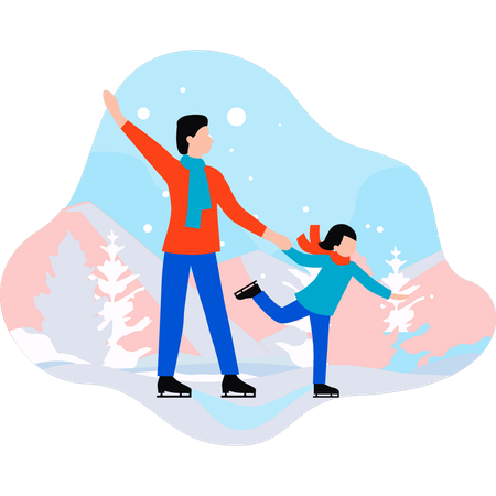 La fille et le père font du patin à glace  Illustration