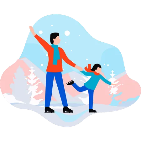 La fille et le père font du patin à glace  Illustration