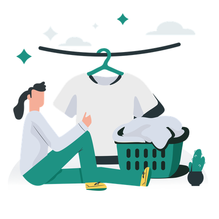 Fille étend du linge  Illustration