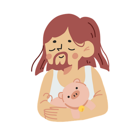 Fille étreignant un cochon  Illustration