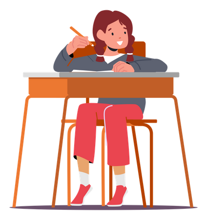 Étudiante assise sur un banc d'école  Illustration