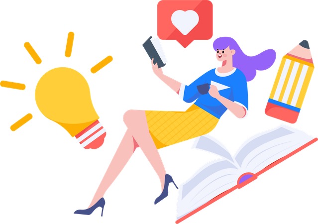 Fille étudiante lisant un livre  Illustration