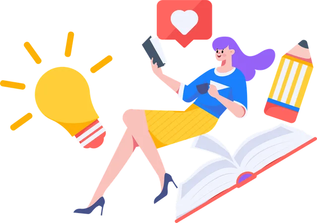 Fille étudiante lisant un livre  Illustration