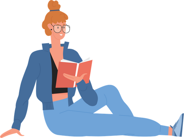 Fille étudiante lisant un livre  Illustration