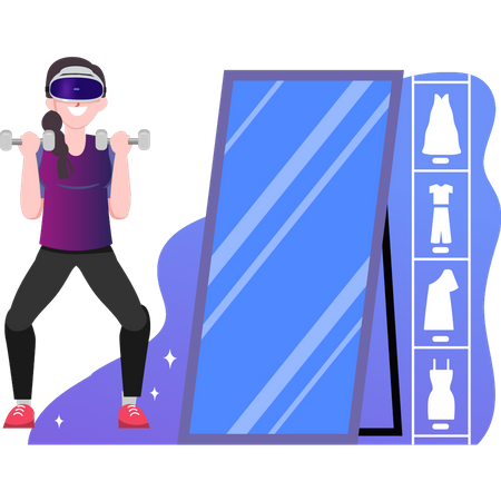 Fille faisant de l'exercice portant des lunettes VR  Illustration