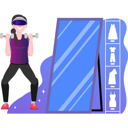 Fille faisant de l'exercice portant des lunettes VR  Illustration