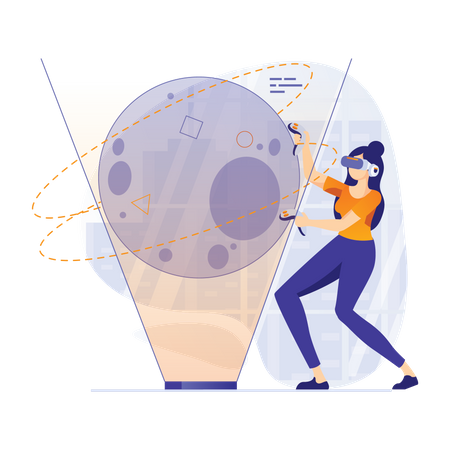 Fille expérimentant l'espace grâce à la réalité virtuelle  Illustration
