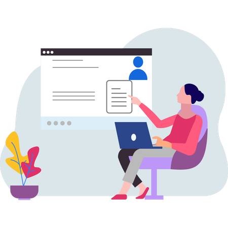 Fille expliquant le compte utilisateur sur la page Web  Illustration