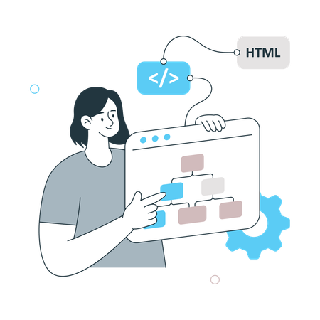 Fille expliquant le plan du site de configuration du code  Illustration