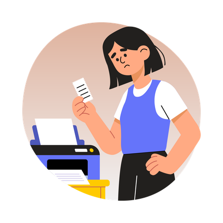 Fille face à un problème d'imprimante  Illustration