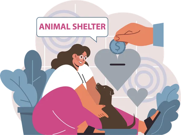 Fille faisant de la charité pour un refuge pour animaux  Illustration