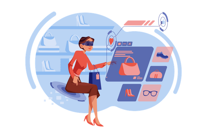 Fille faisant du shopping en utilisant la technologie vr  Illustration