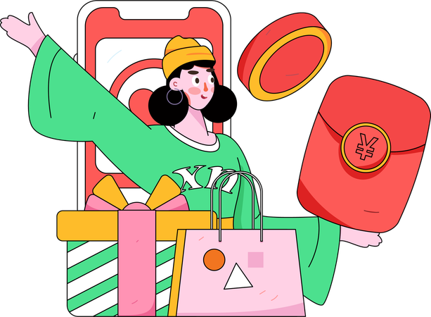 Fille recevant un cadeau de shopping  Illustration