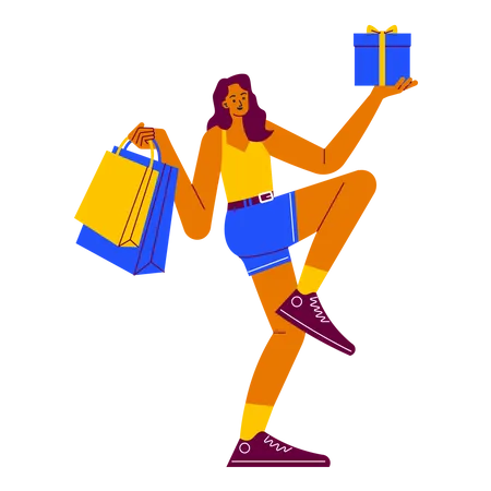 Fille recevant un cadeau de shopping  Illustration