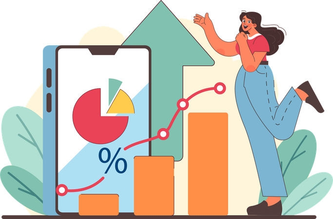 Fille faisant une analyse durable en ligne  Illustration