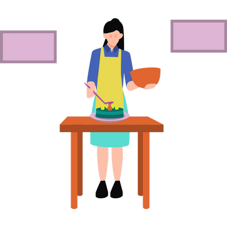 Fille faisant un gâteau  Illustration