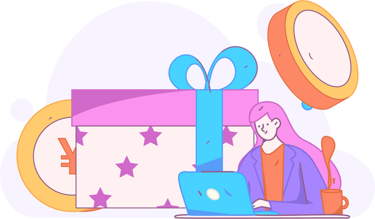 Fille faisant un cadeau d'achat en ligne  Illustration