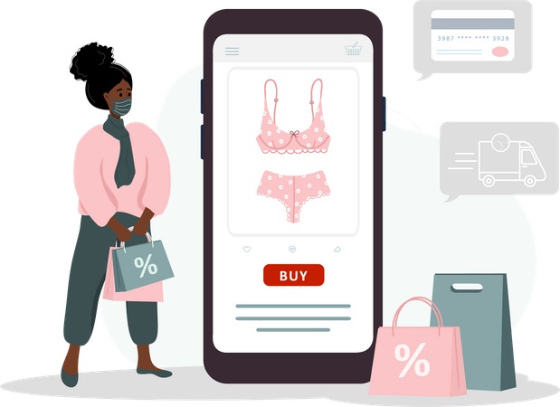 Fille faisant des achats de vêtements en ligne  Illustration