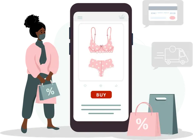 Fille faisant des achats de vêtements en ligne  Illustration