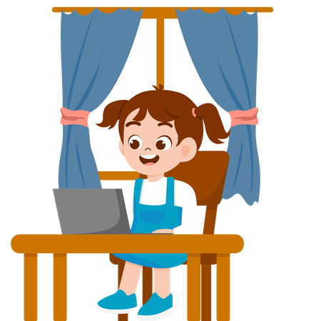 Fille faisant l'apprentissage en ligne  Illustration