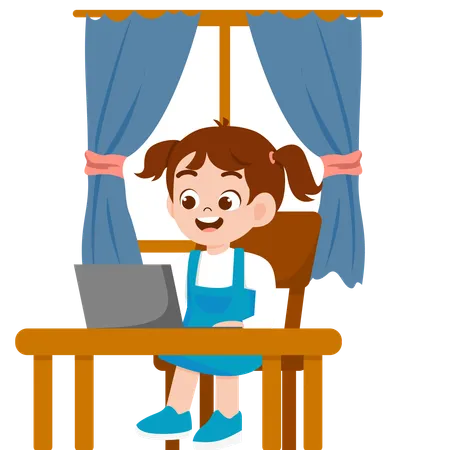 Fille faisant l'apprentissage en ligne  Illustration