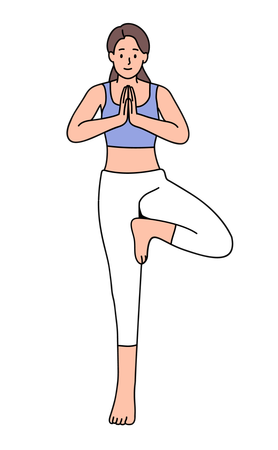 Fille faisant la pose de yoga d'arbre  Illustration