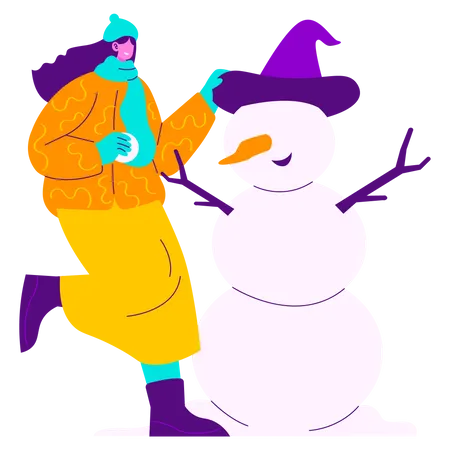 Fille faisant un bonhomme de neige  Illustration