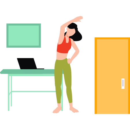 Fille faisant de l'exercice en ligne à la maison  Illustration